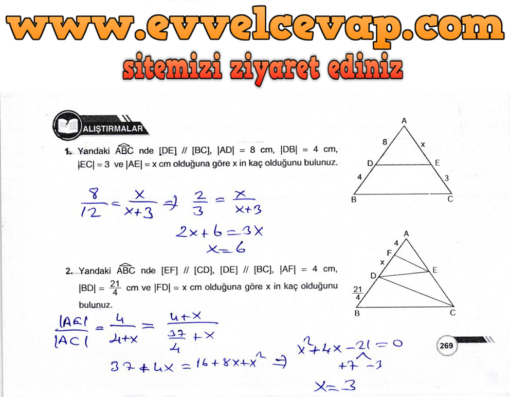 9. Sınıf Matematik Ders Kitabı Sayfa 269 Cevabı &Ouml;dev Yayınları