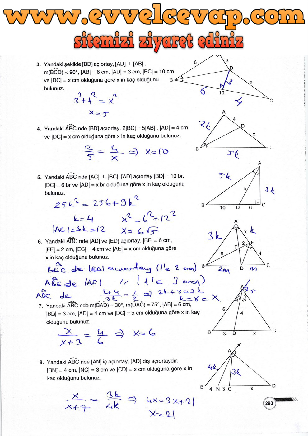 9. Sınıf Matematik Ders Kitabı Sayfa 293 Cevabı &Ouml;dev Yayınları