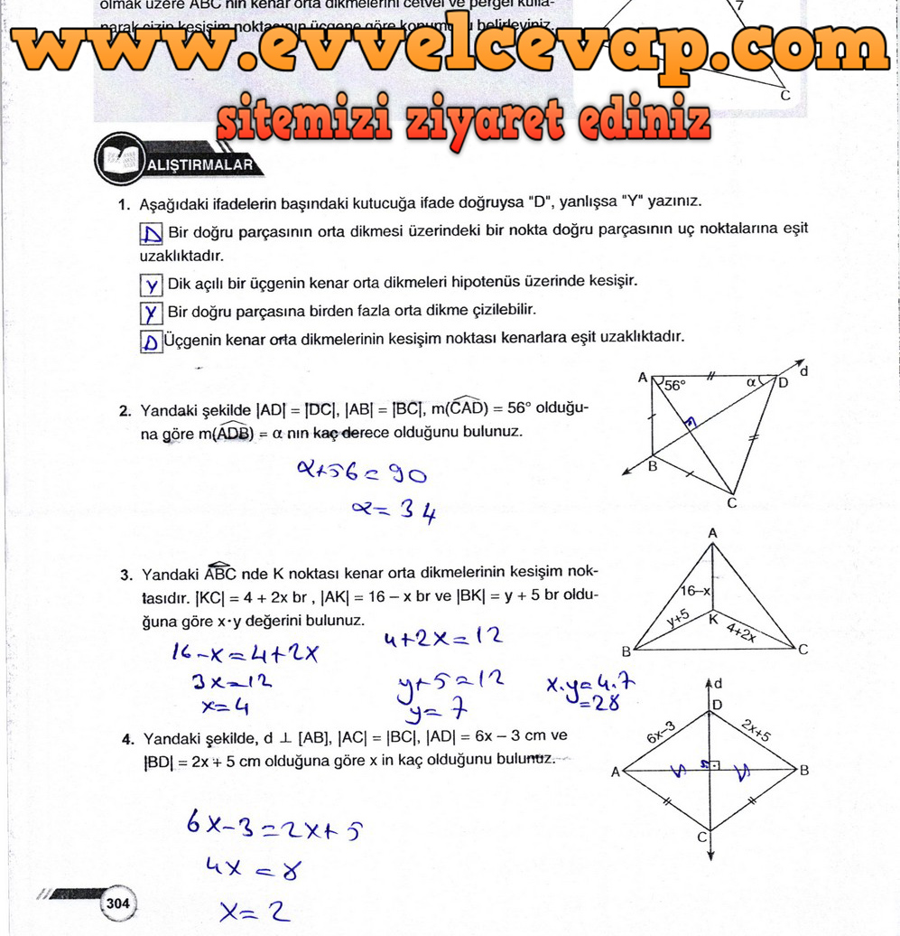 9. Sınıf &Ouml;dev Yayınları Matematik Ders Kitabı Sayfa 304 Cevabı