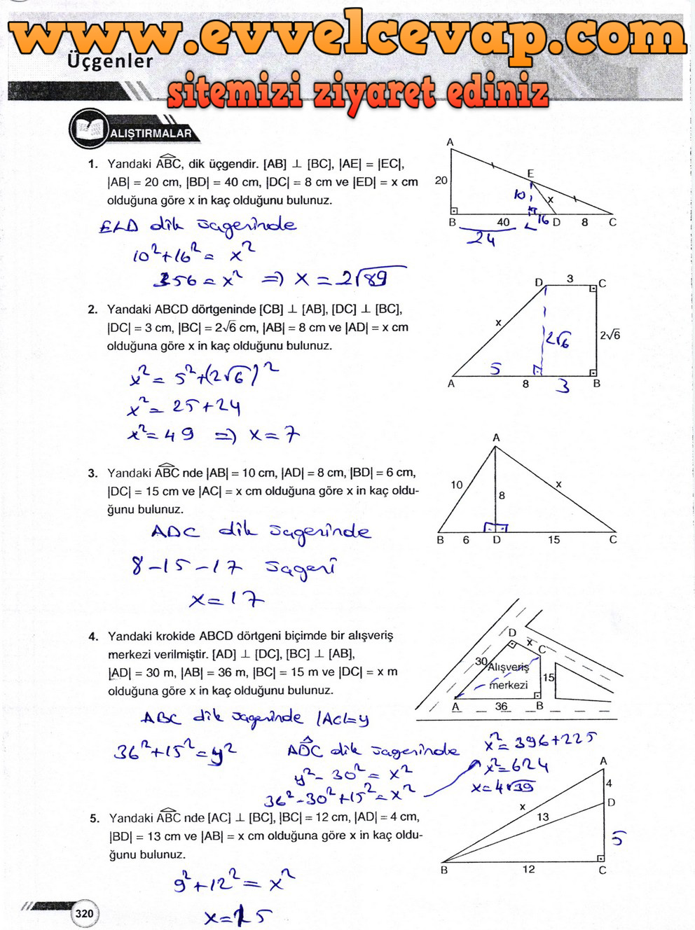 9. Sınıf &Ouml;dev Yayınları Matematik Ders Kitabı Sayfa 320 Cevabı