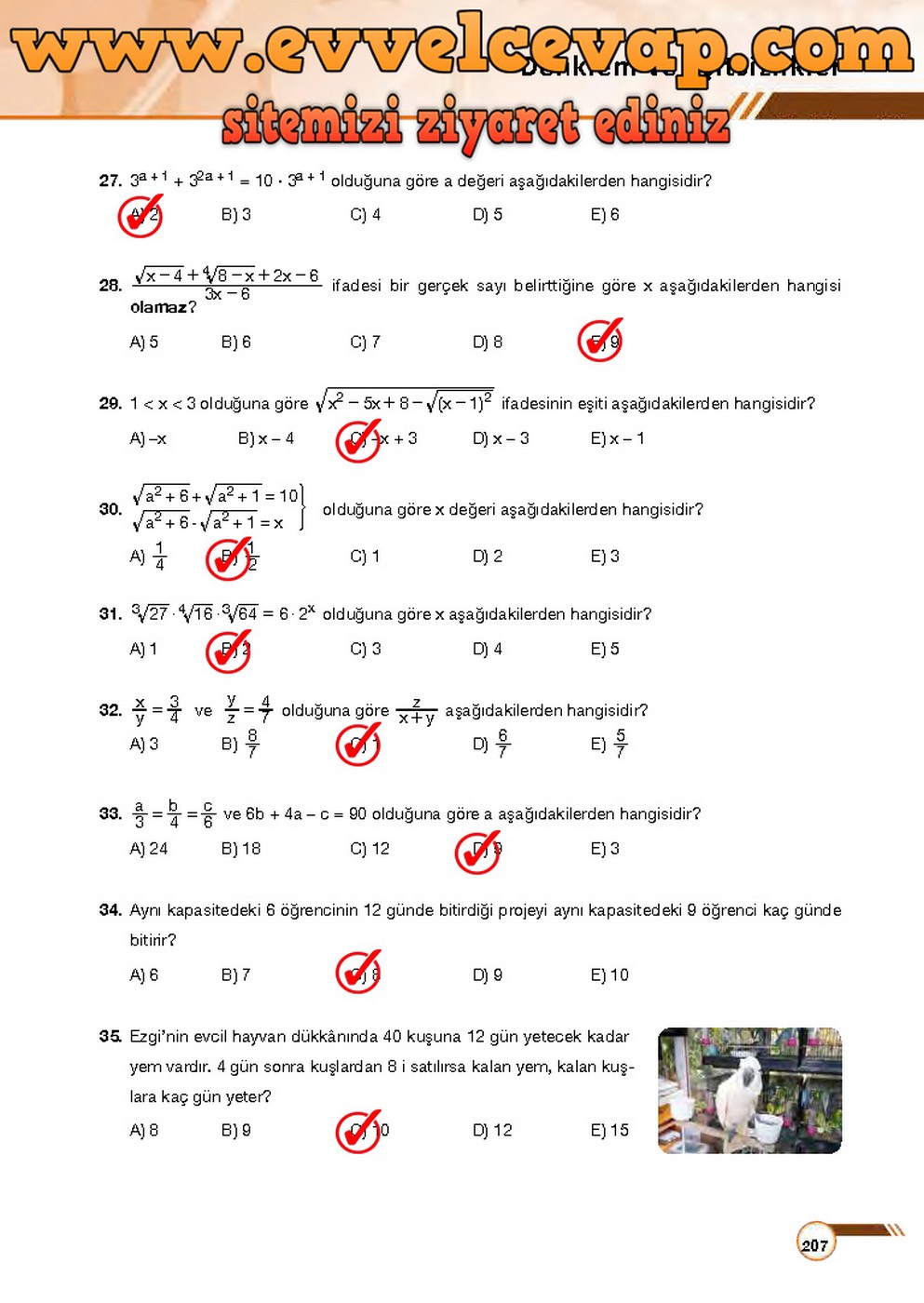9. Sınıf Matematik Ders Kitabı Sayfa 207 Cevabı Ödev Yayınları