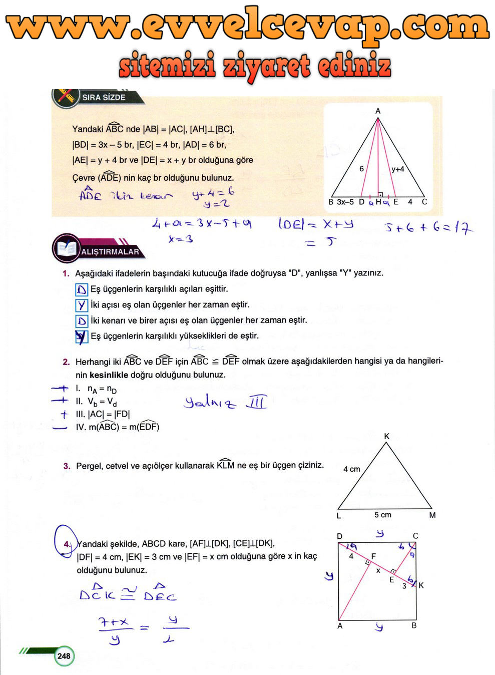 9. Sınıf Matematik Ders Kitabı Sayfa 248 Cevabı Ödev Yayınları