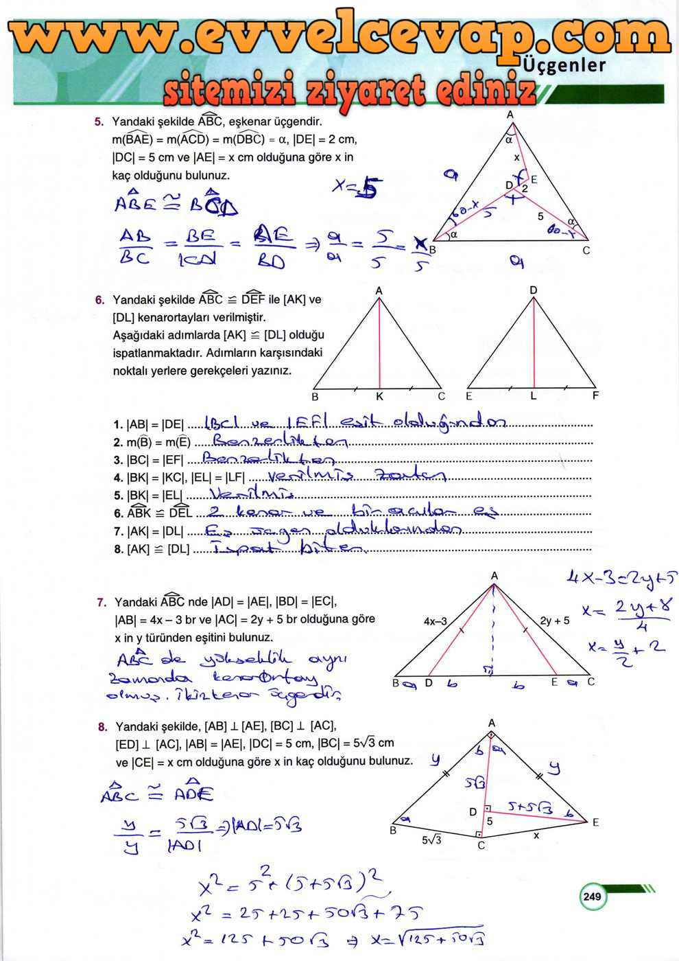 9. Sınıf Matematik Ders Kitabı Sayfa 249 Cevabı Ödev Yayınları