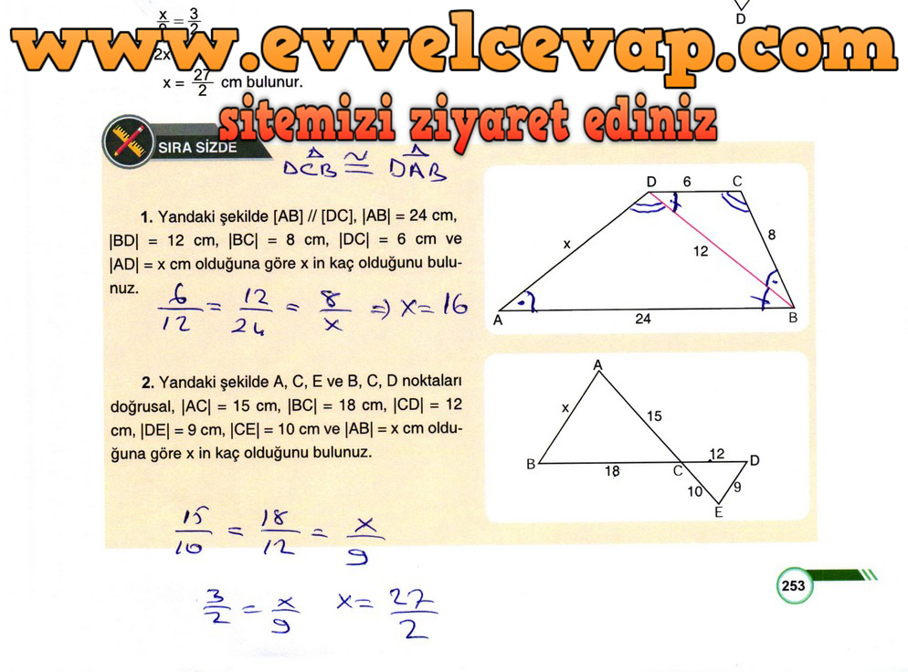 9. Sınıf Matematik Ders Kitabı Sayfa 253 Cevabı Ödev Yayınları
