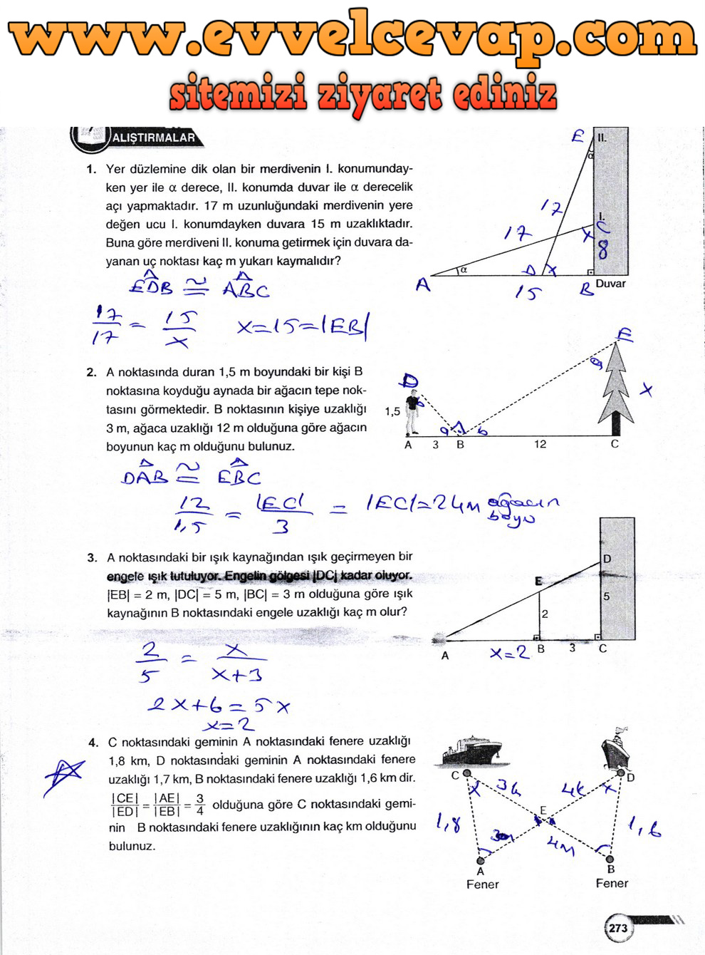 9. Sınıf Matematik Ders Kitabı Sayfa 273 Cevabı Ödev Yayınları