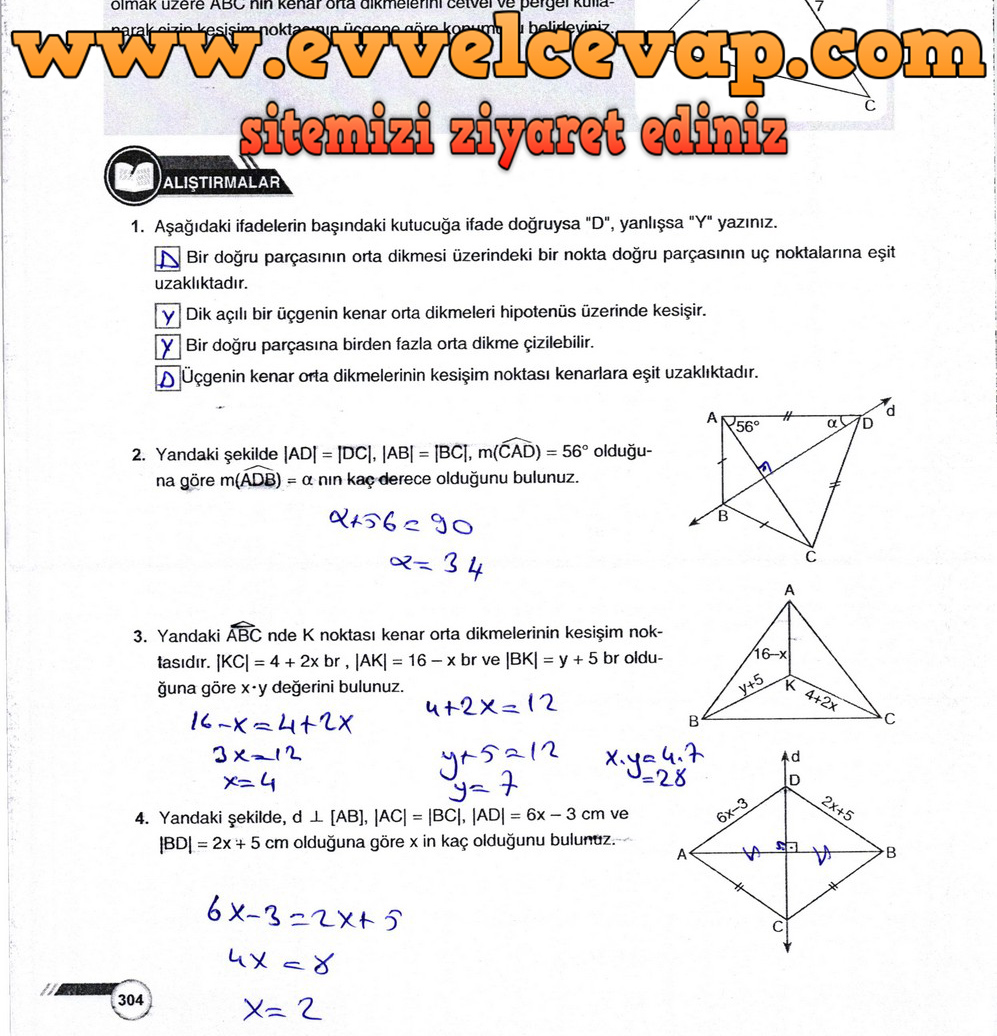 9. Sınıf Ödev Yayınları Matematik Ders Kitabı Sayfa 304 Cevabı