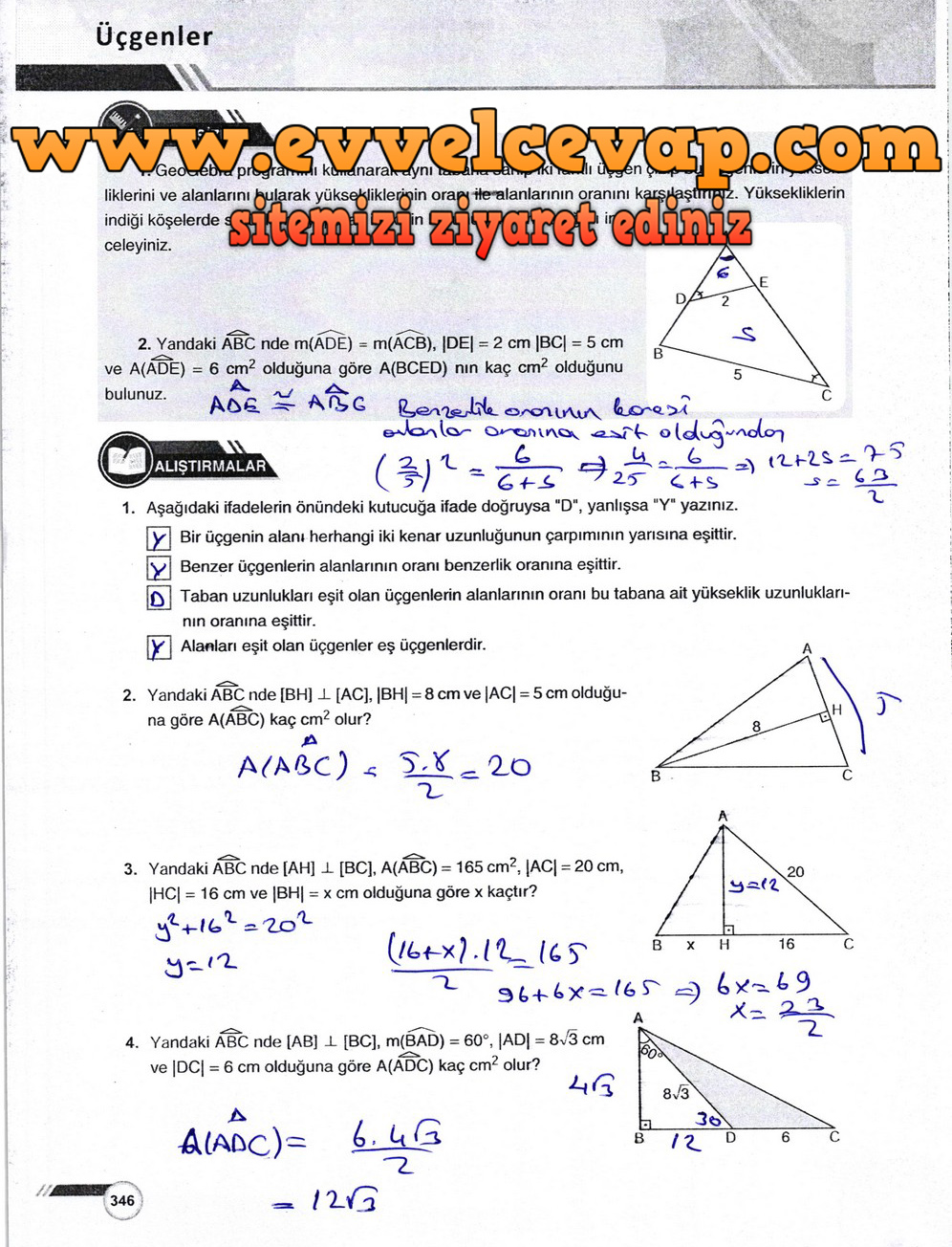 9. Sınıf Ödev Yayınları Matematik Ders Kitabı Sayfa 346 Cevabı