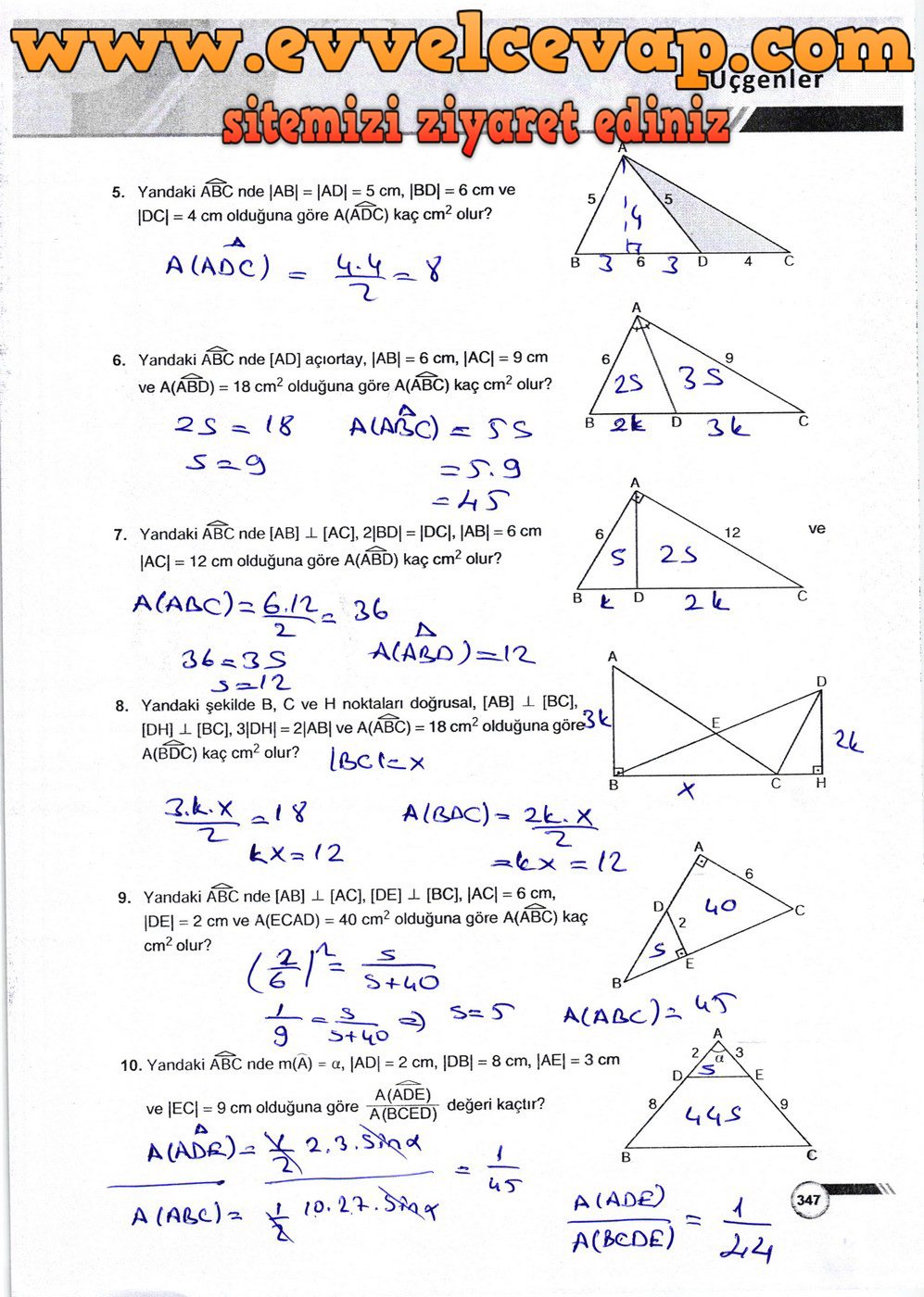9. Sınıf Ödev Yayınları Matematik Ders Kitabı Sayfa 347 Cevabı