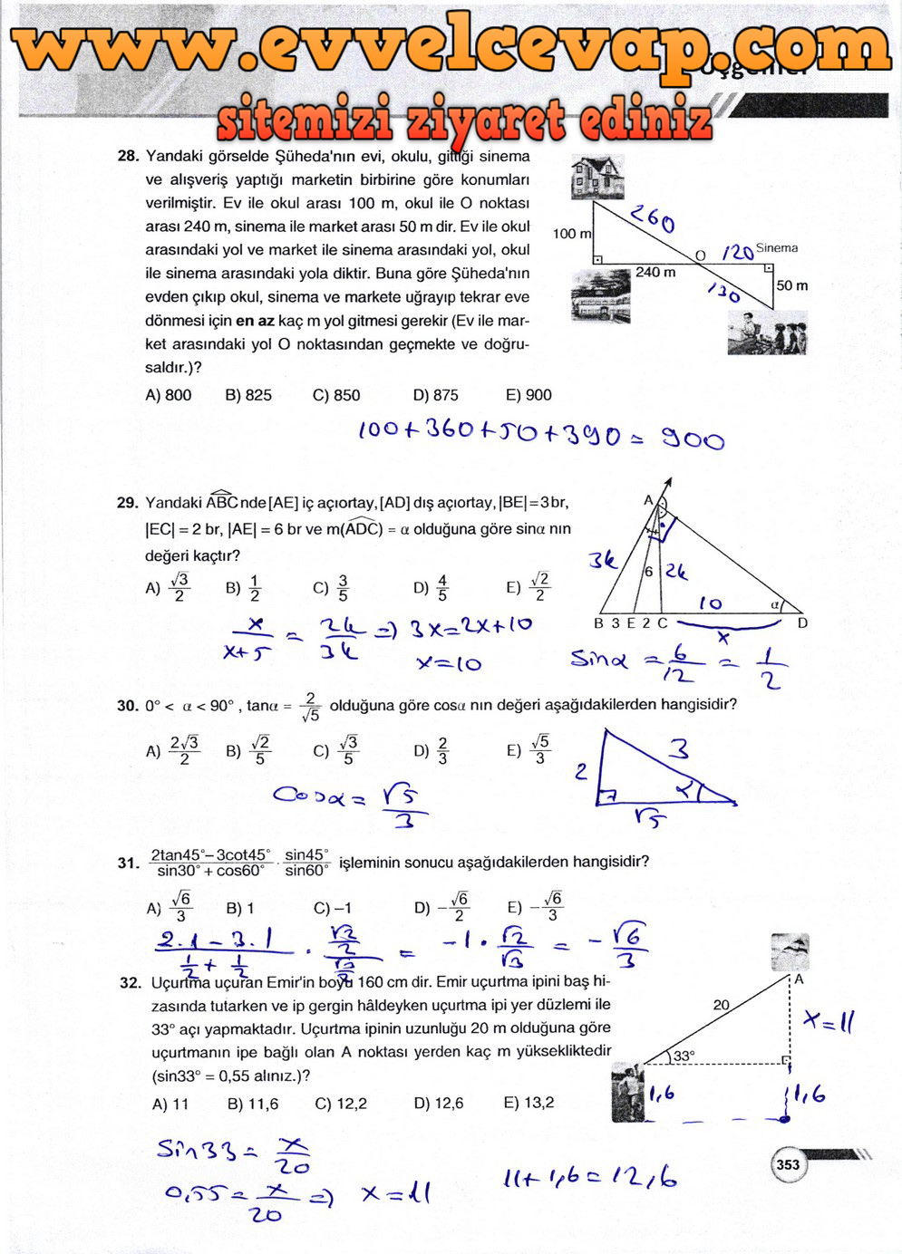 9. Sınıf Ödev Yayınları Matematik Ders Kitabı Sayfa 353 Cevabı