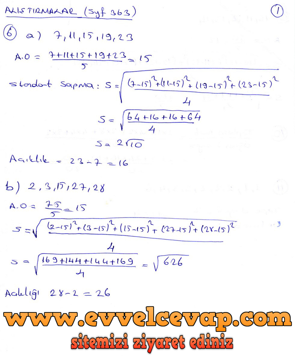 9. Sınıf Ödev Yayınları Matematik Ders Kitabı Sayfa 363 Cevapları