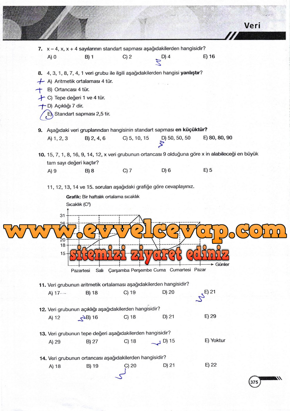 9. Sınıf Ödev Yayınları Matematik Ders Kitabı Sayfa 375 Cevabı