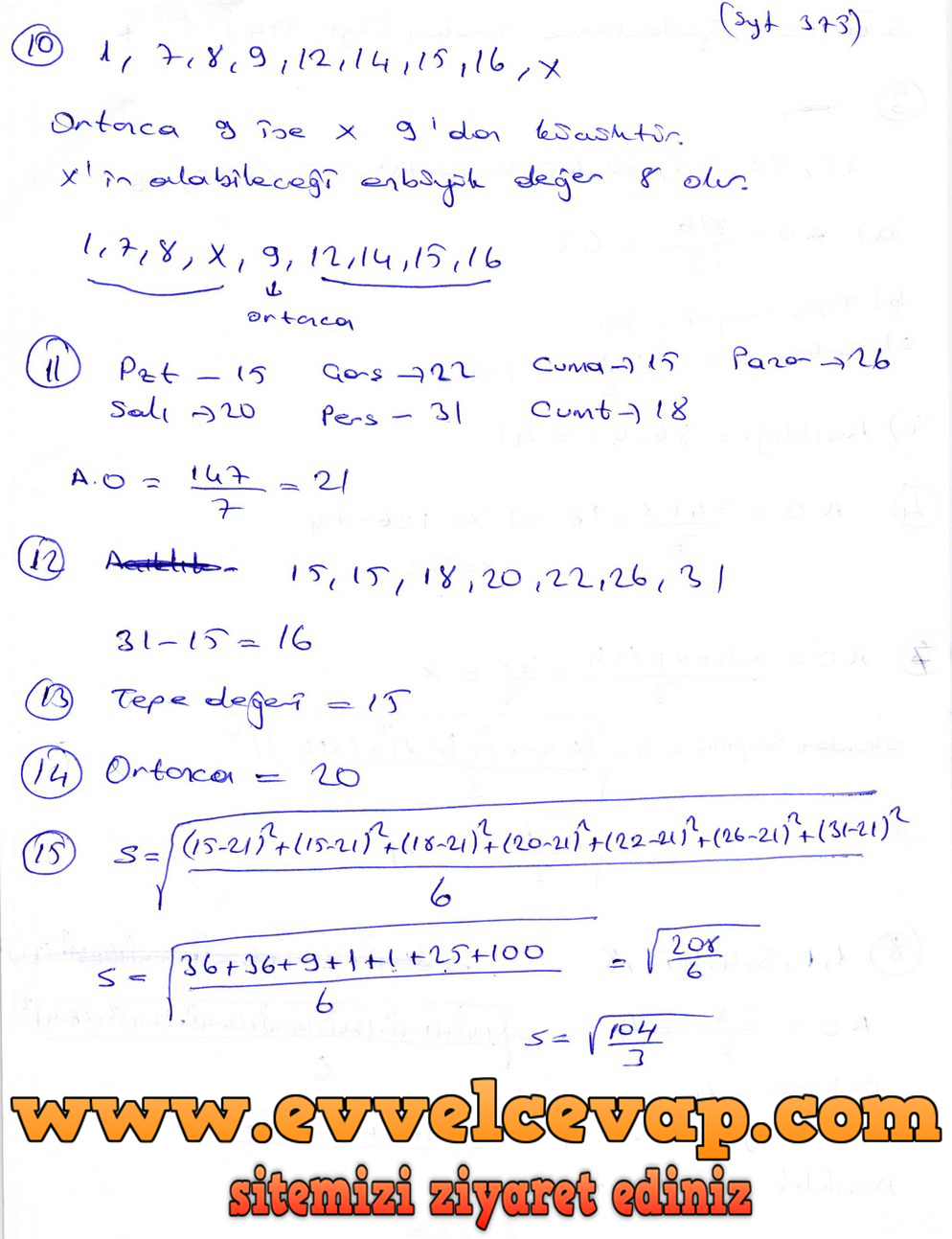 9. Sınıf Ödev Yayınları Matematik Ders Kitabı Sayfa 375
