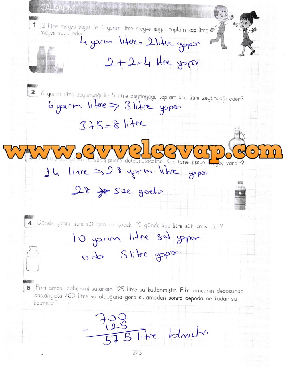 3. Sınıf Meb Yayınları Matematik Ders Kitabı Sayfa 275 Cevapları