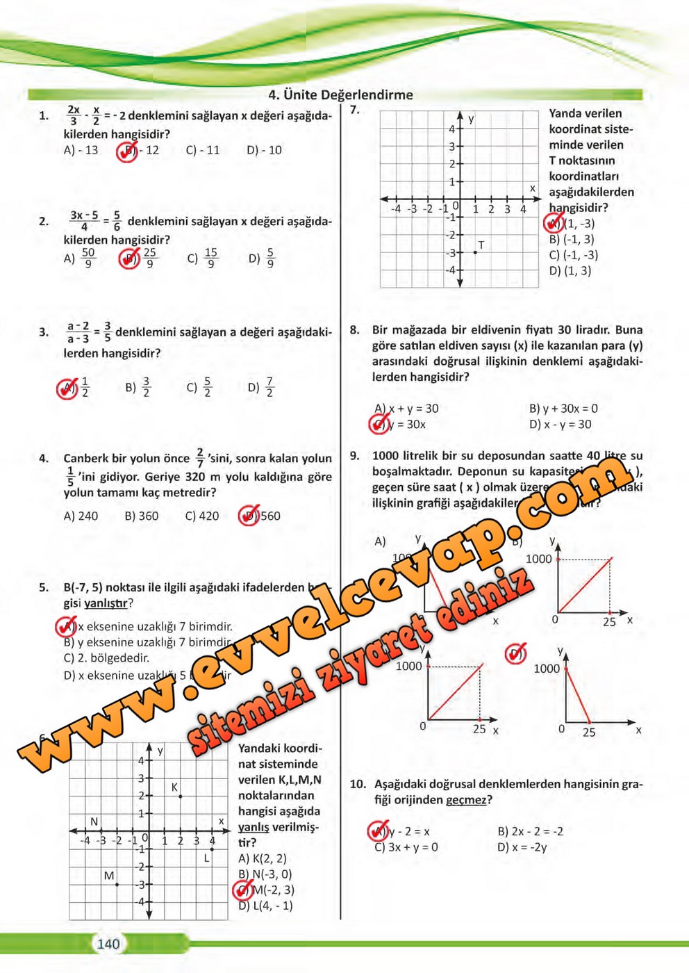 8. Sınıf Matematik Ders Kitabı Sayfa 140 Cevapları Meb Yayınları