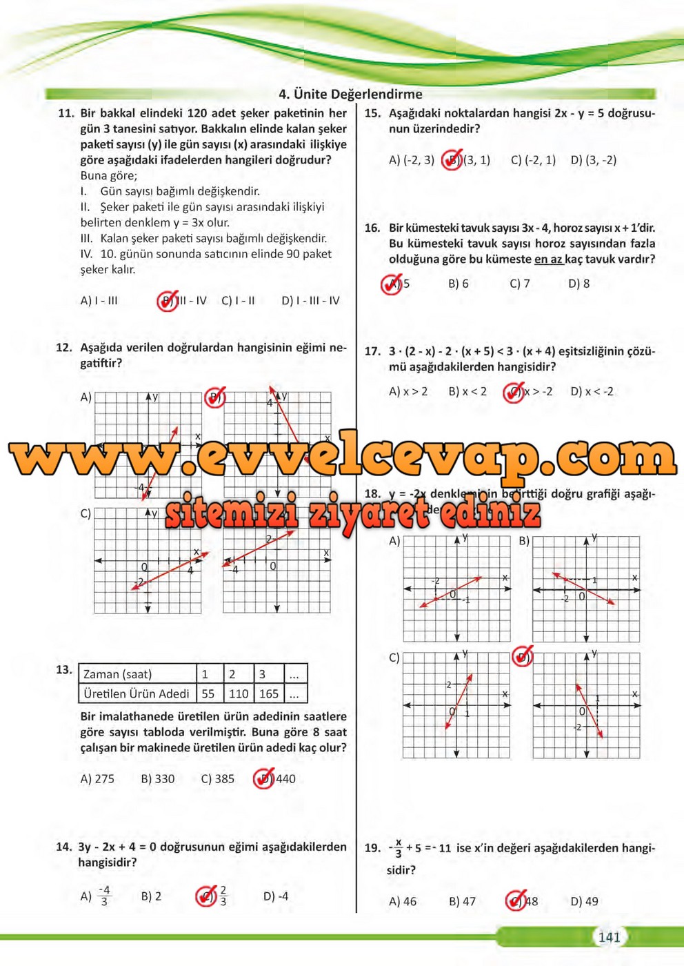8. Sınıf Matematik Ders Kitabı Sayfa 141 Cevapları Meb Yayınları