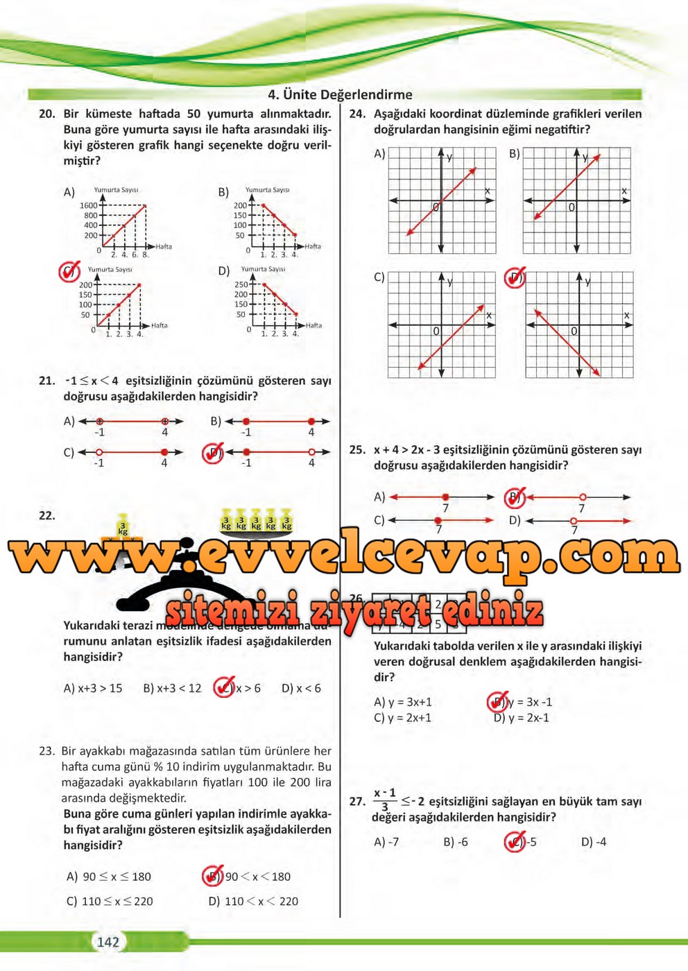 8. Sınıf Matematik Ders Kitabı Sayfa 142 Cevapları Meb Yayınları