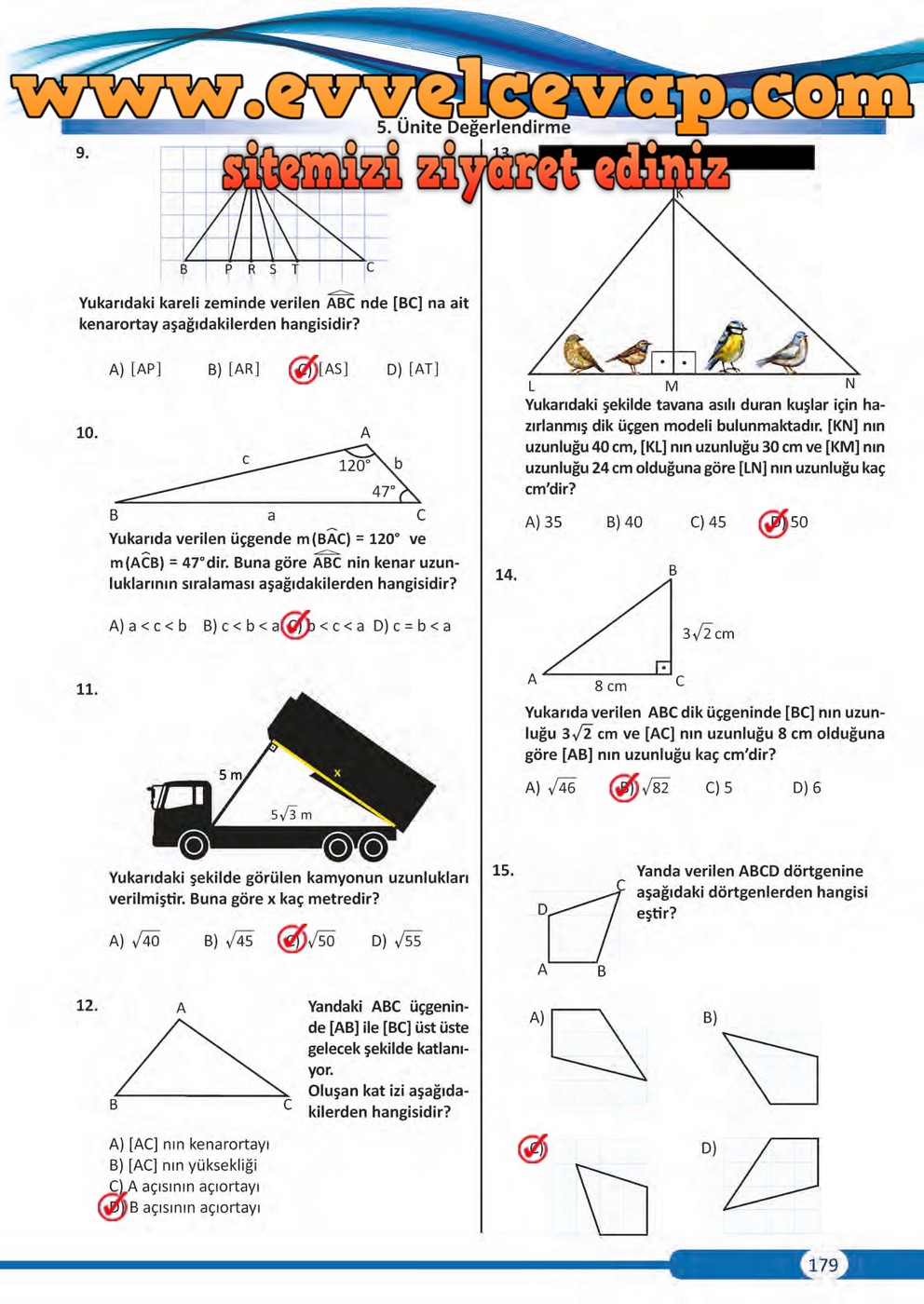 8. Sınıf Matematik Ders Kitabı Sayfa 179 Cevapları Meb Yayınları