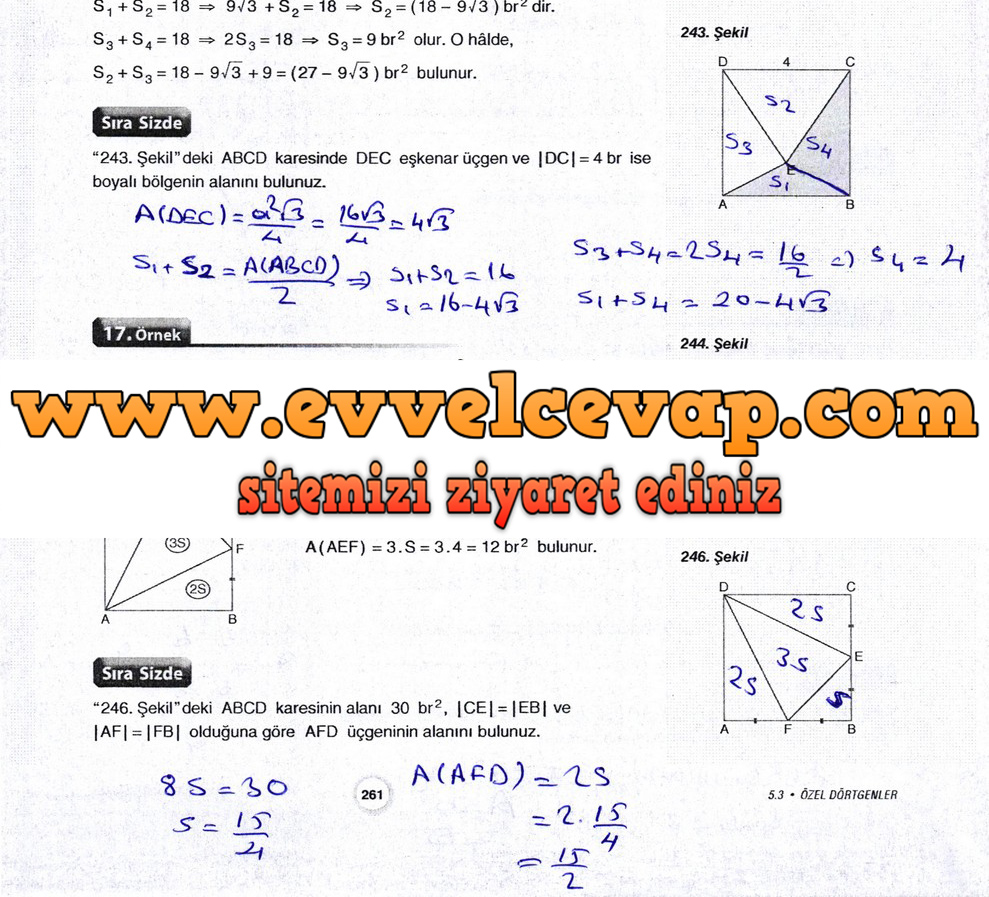 10. Sınıf Aydın Yayıncılık Matematik Ders Kitabı Sayfa 261 Cevabı