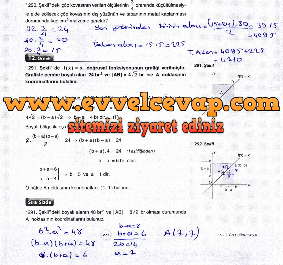 10. Sınıf Aydın Yayıncılık Matematik Ders Kitabı Sayfa 271 Cevabı