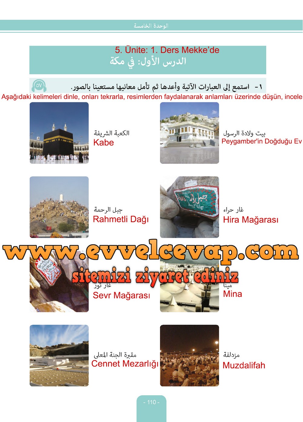 6. Sınıf Arapça Ders ve Çalışma Kitabı Sayfa 110 Cevabı Evrensel İletişim Yayınları