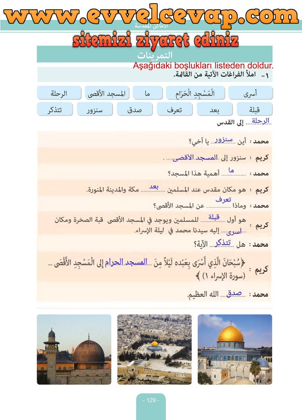 6. Sınıf Arapça Ders ve Çalışma Kitabı Sayfa 129 Cevapları Evrensel İletişim Yayınları