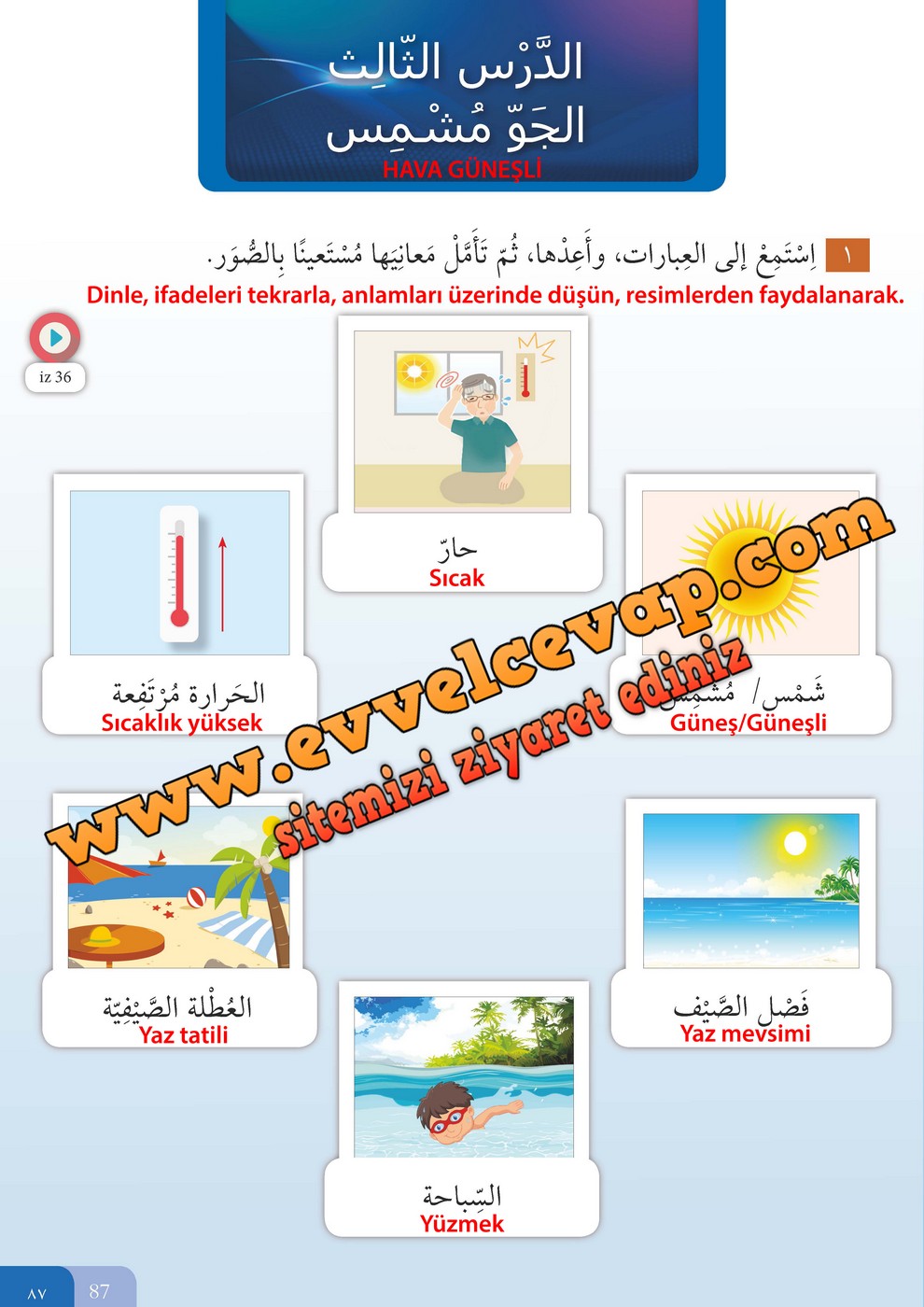 7. Sınıf Meb Yayınları Arapça Ders ve Öğrenci Çalışma Kitabı Sayfa 87 Cevabı