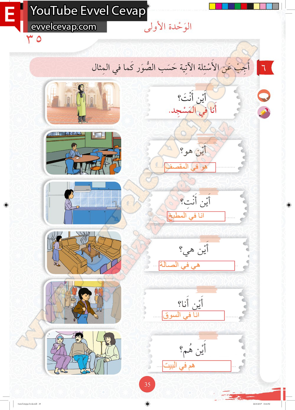 6. Sınıf Arapça Ders ve Çalışma Kitabı Sayfa 35 Cevabı Meb Yayınları