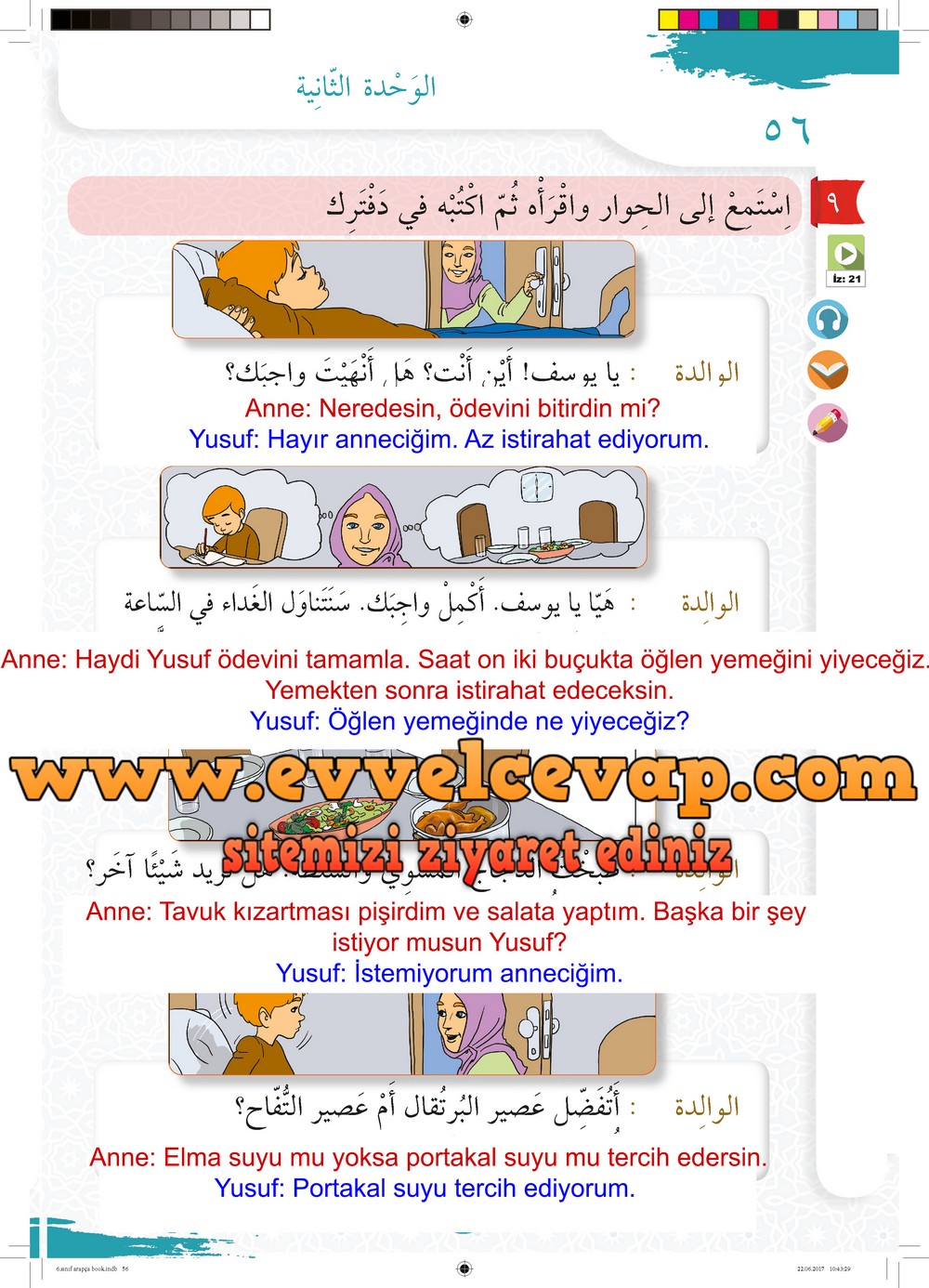6. Sınıf Arapça Ders ve Çalışma Kitabı Sayfa 56 Cevapları Meb Yayınları