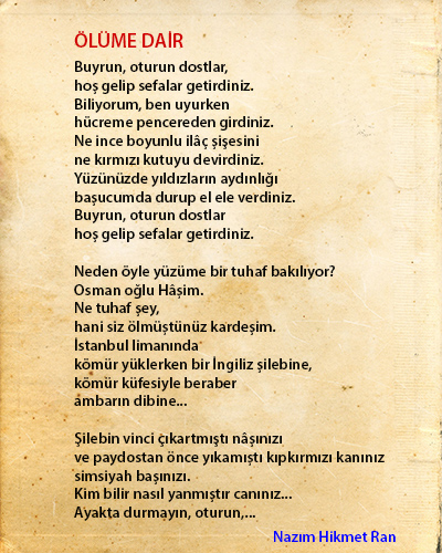 Nazım Hikmet Ran Ölüme Dair Şiir İncelemesi