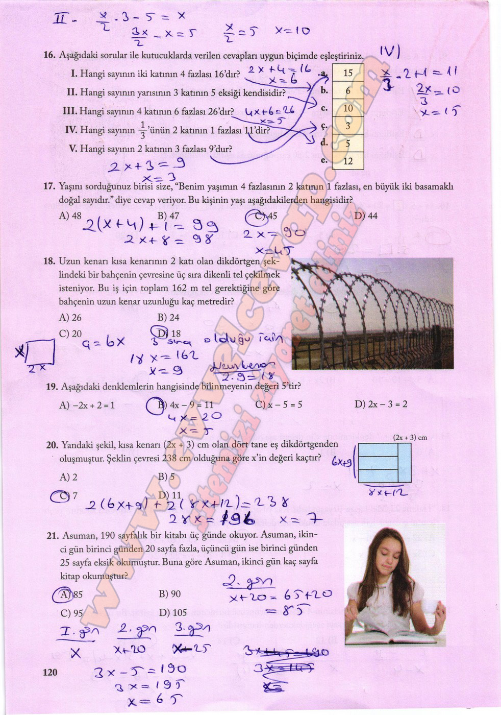 7. Sınıf Matematik Ekoyay Yayınları Ders Kitabı Sayfa 120 Cevapları