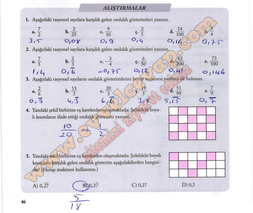 7. Sınıf Matematik Ekoyay Yayınları Ders Kitabı Sayfa 46 Cevapları