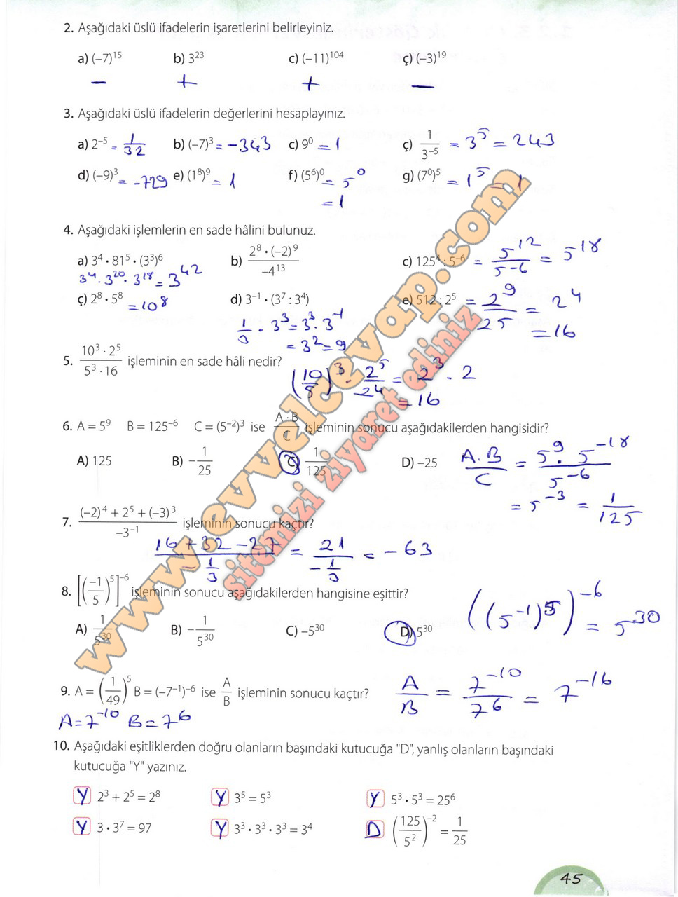 8 Sinif Matematik Kok E Yayincilik Ders Kitabi Cevaplari Sayfa 45