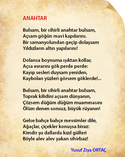 Yusuf Ziya Ortaç Anahtar Şiir İncelemesi