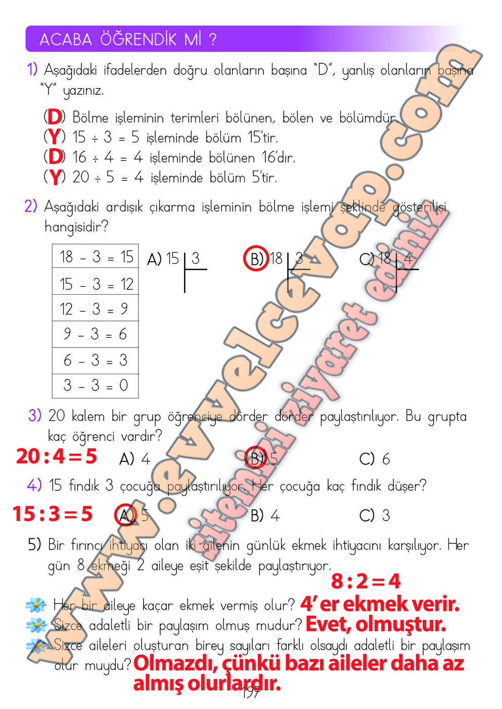 2 Sinif Matematik Meb Yayinlari Ders Kitabi Cevaplari Sayfa 197