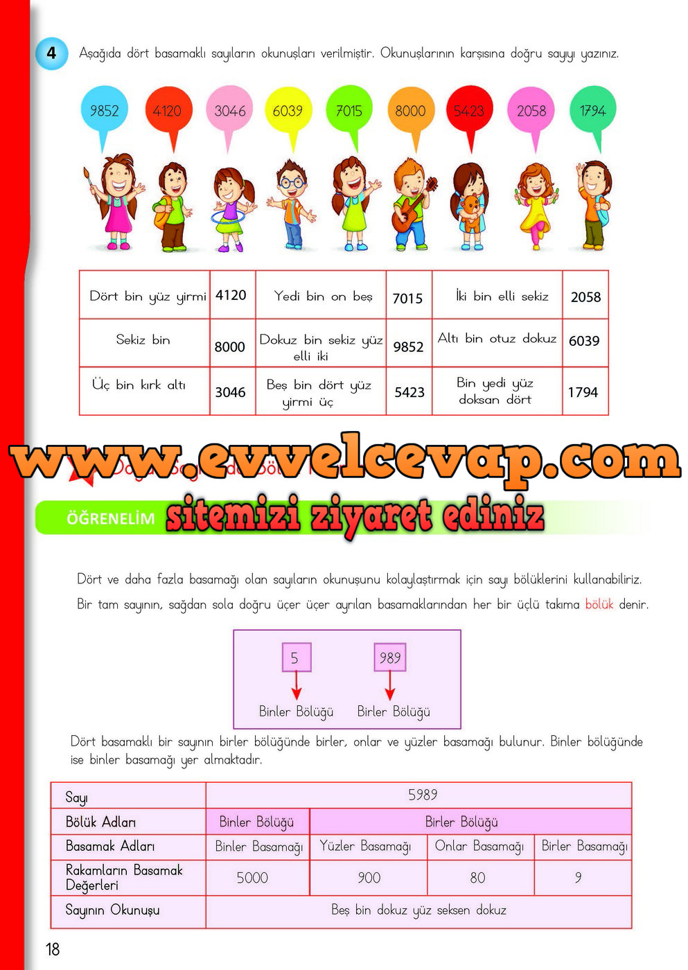 4. Sınıf Matematik Meb Yayınları Ders Kitabı Cevapları Sayfa 18