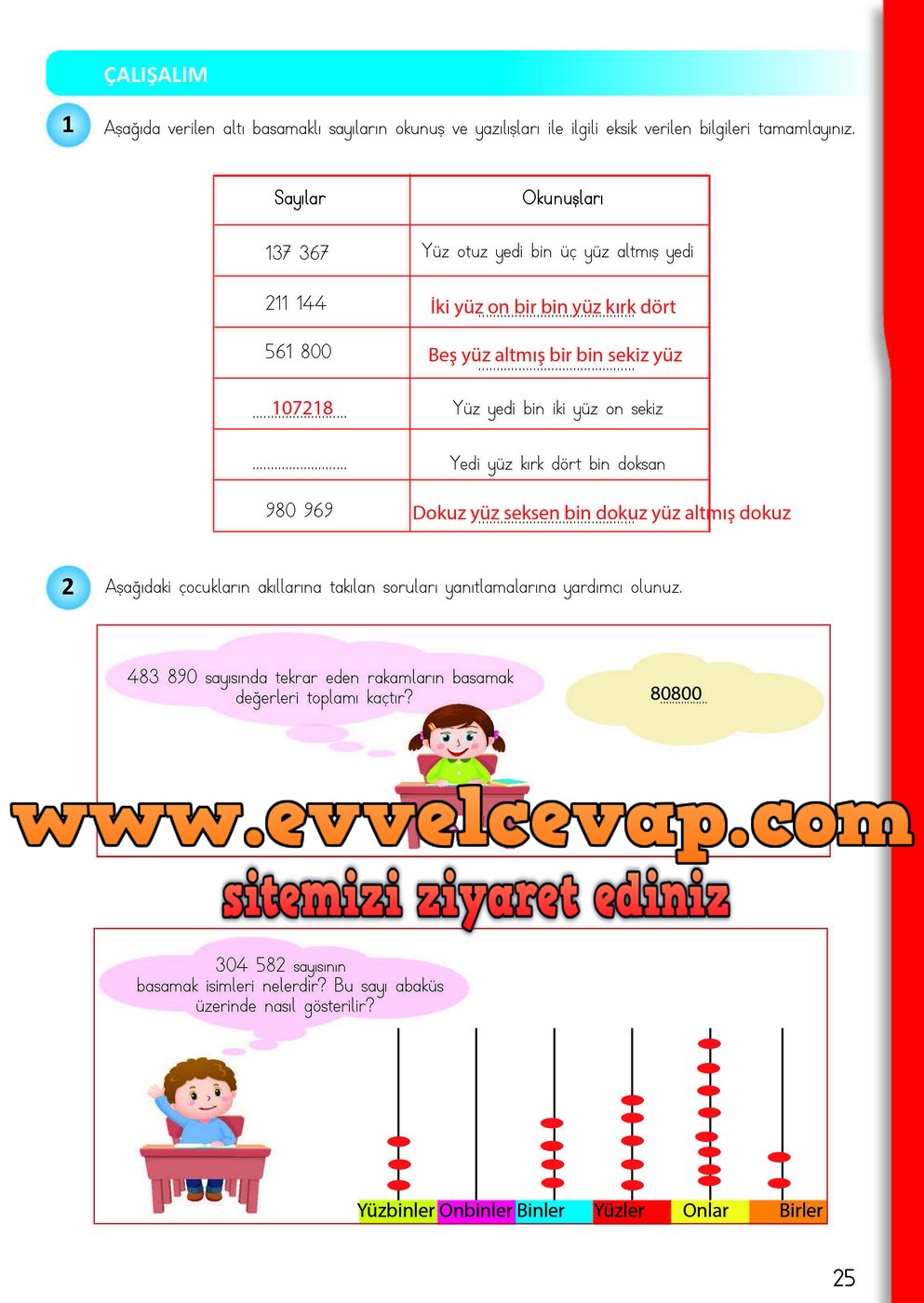 4. Sınıf Matematik Meb Yayınları Ders Kitabı Cevapları Sayfa 25