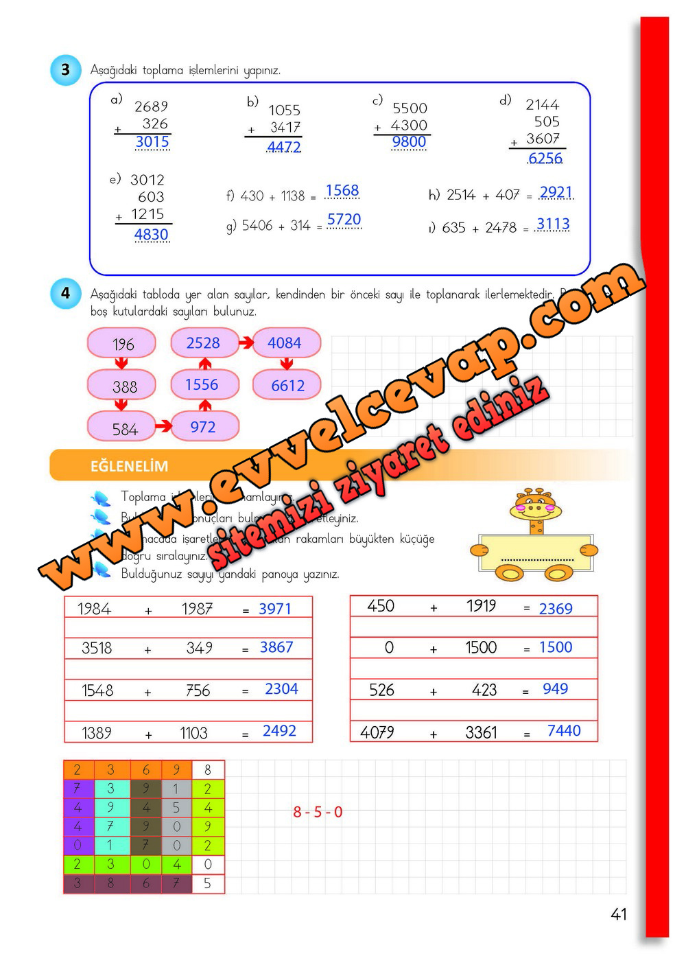4 Sinif Matematik Meb Yayinlari Ders Kitabi Cevaplari Sayfa 41