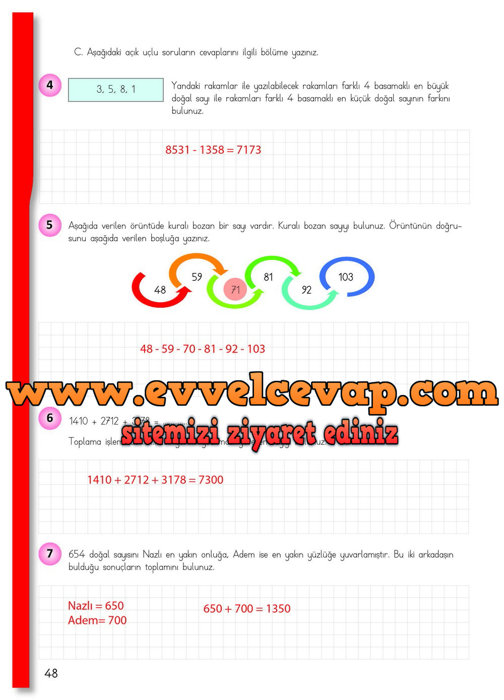 4. Sınıf Matematik Meb Yayınları Ders Kitabı Cevapları Sayfa 48