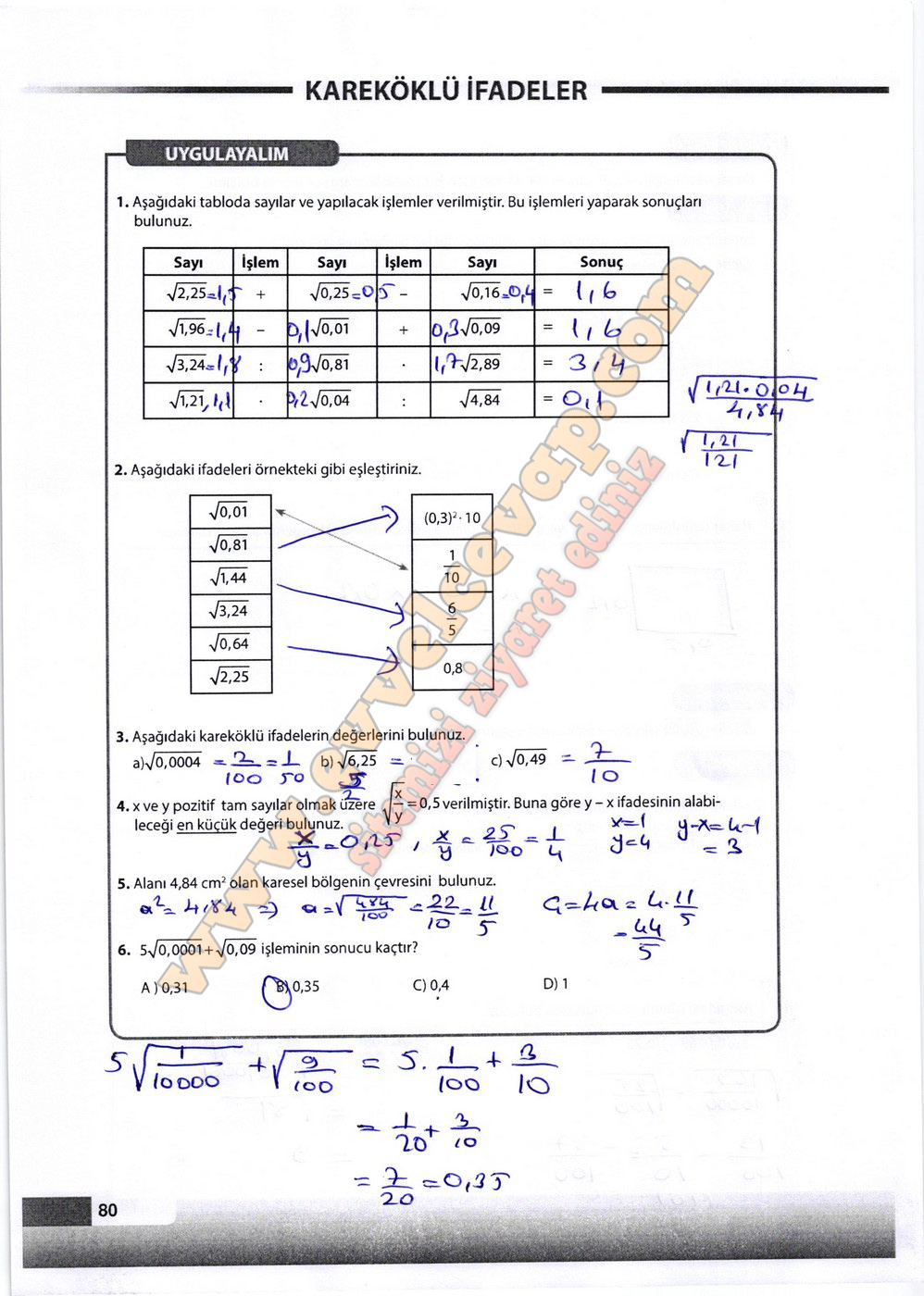8. Sınıf Matematik Meb Yayınları Ders Kitabı Sayfa 80 Cevapları