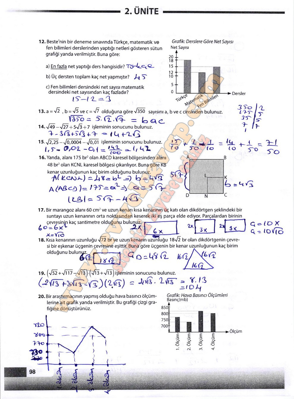 8. Sınıf Matematik Meb Yayınları Ders Kitabı Sayfa 98 Cevapları