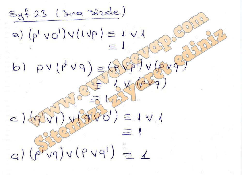 9. Sınıf Matematik Eksen Yayıncılık Ders Kitabı Sayfa 23 Cevapları