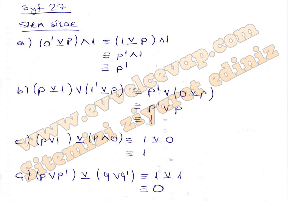 9. Sınıf Matematik Eksen Yayıncılık Ders Kitabı Sayfa 27 Cevapları