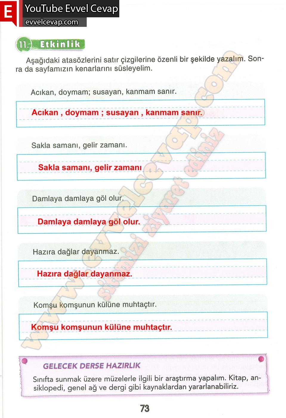3. Sınıf Sonuç Yayınları Türkçe Ders Kitabı Cevapları Sayfa 73