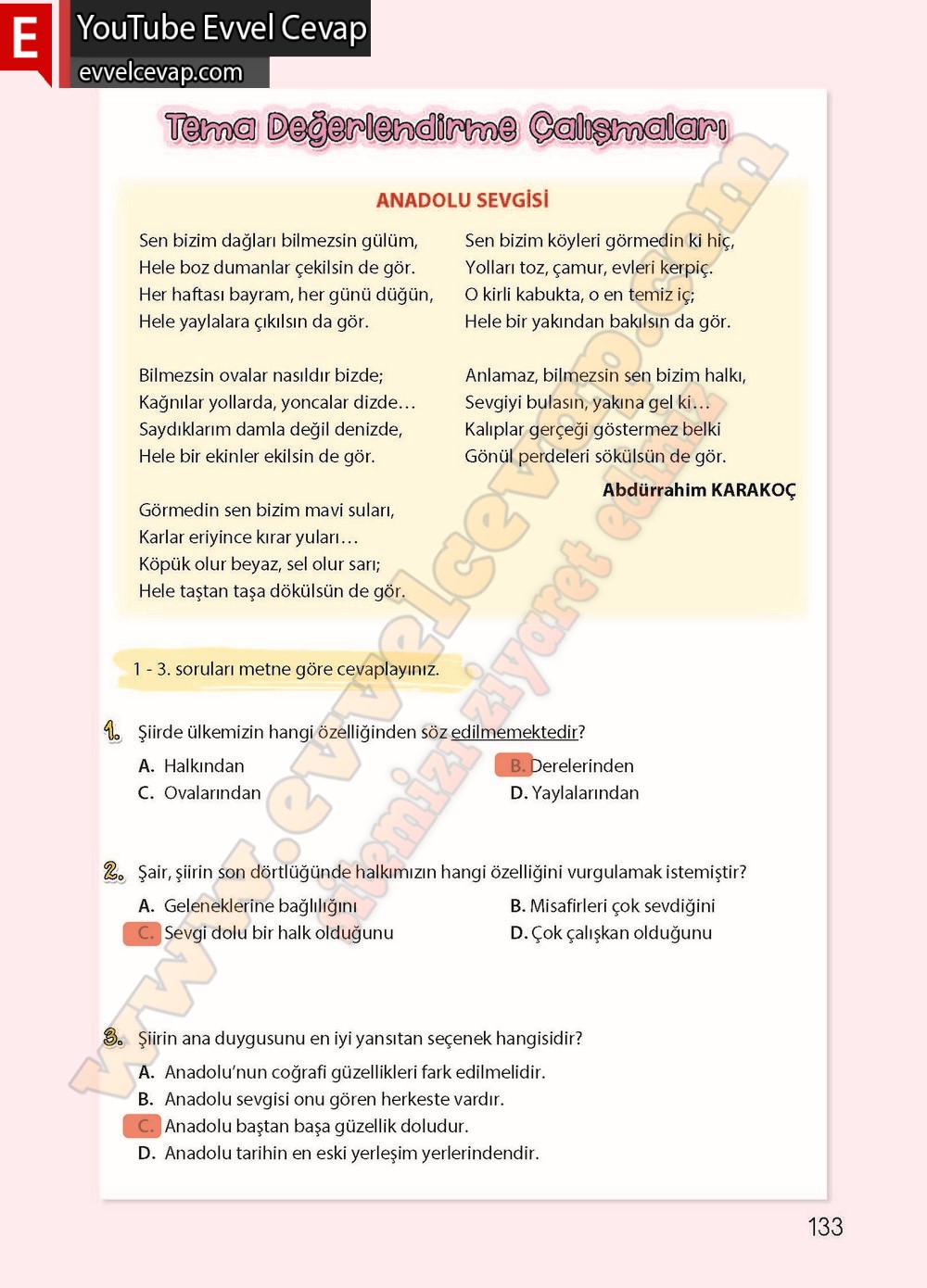 4. sınıf Koza Yayınları Türkçe Ders Kitabı Cevapları Sayfa 133