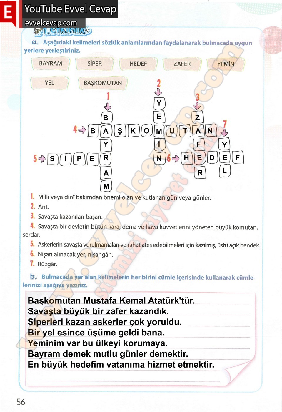 4. sınıf Koza Yayınları Türkçe Ders Kitabı Cevapları Sayfa 56