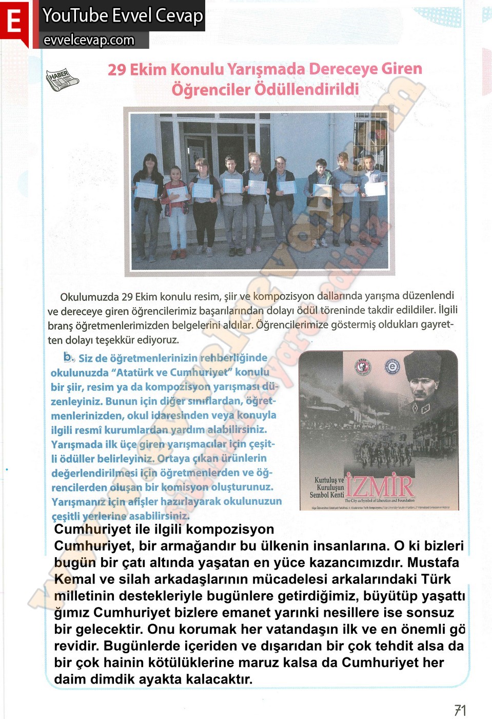 4. sınıf Koza Yayınları Türkçe Ders Kitabı Cevapları Sayfa 71