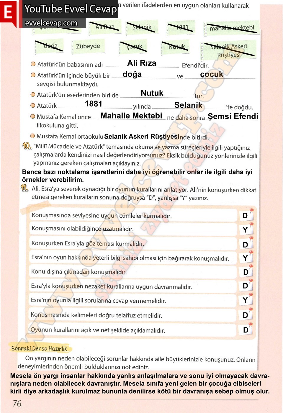 4. sınıf Koza Yayınları Türkçe Ders Kitabı Cevapları Sayfa 76