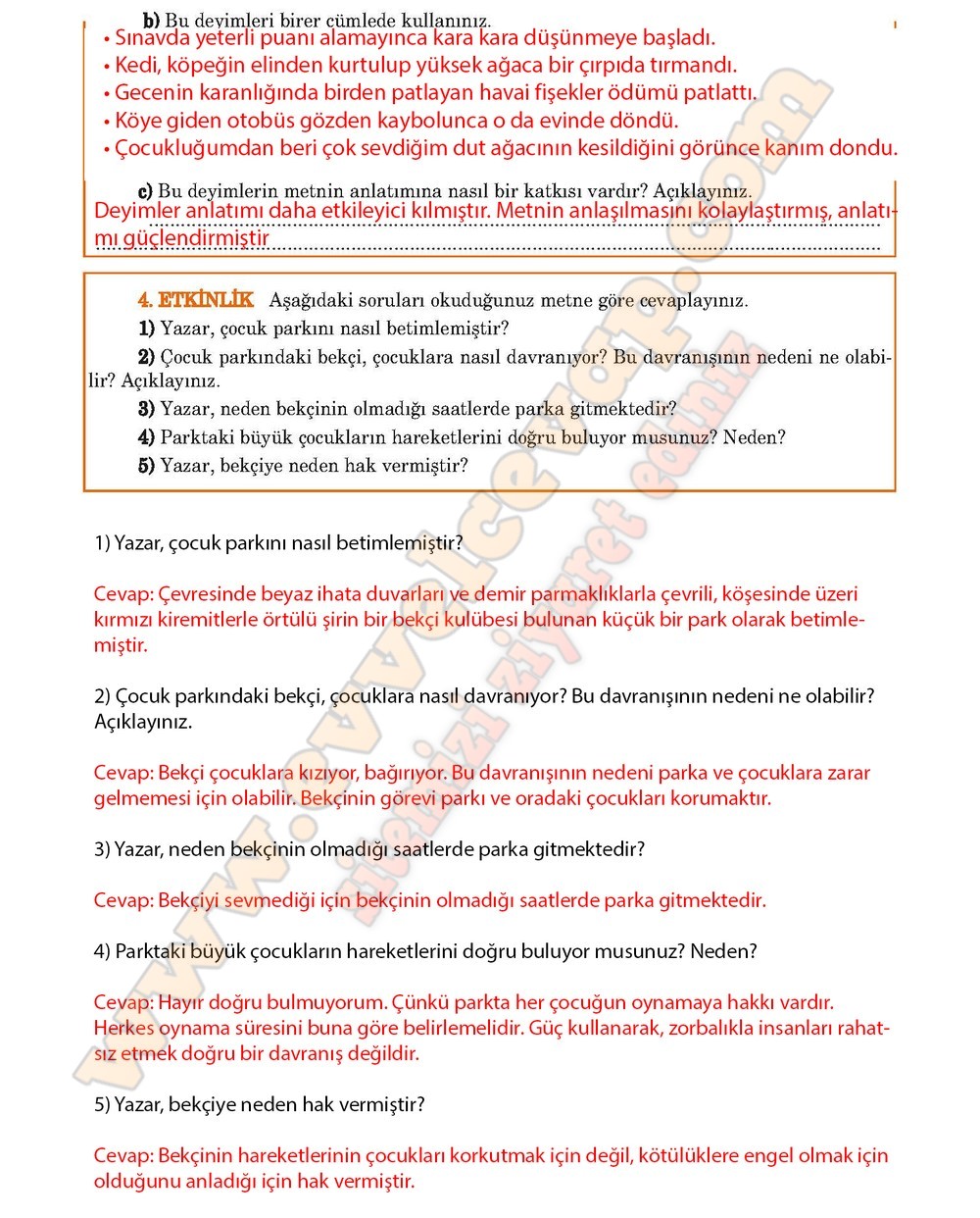 5. sınıf Anıttepe Yayıncılık Türkçe Ders Kitabı Cevapları Sayfa 140