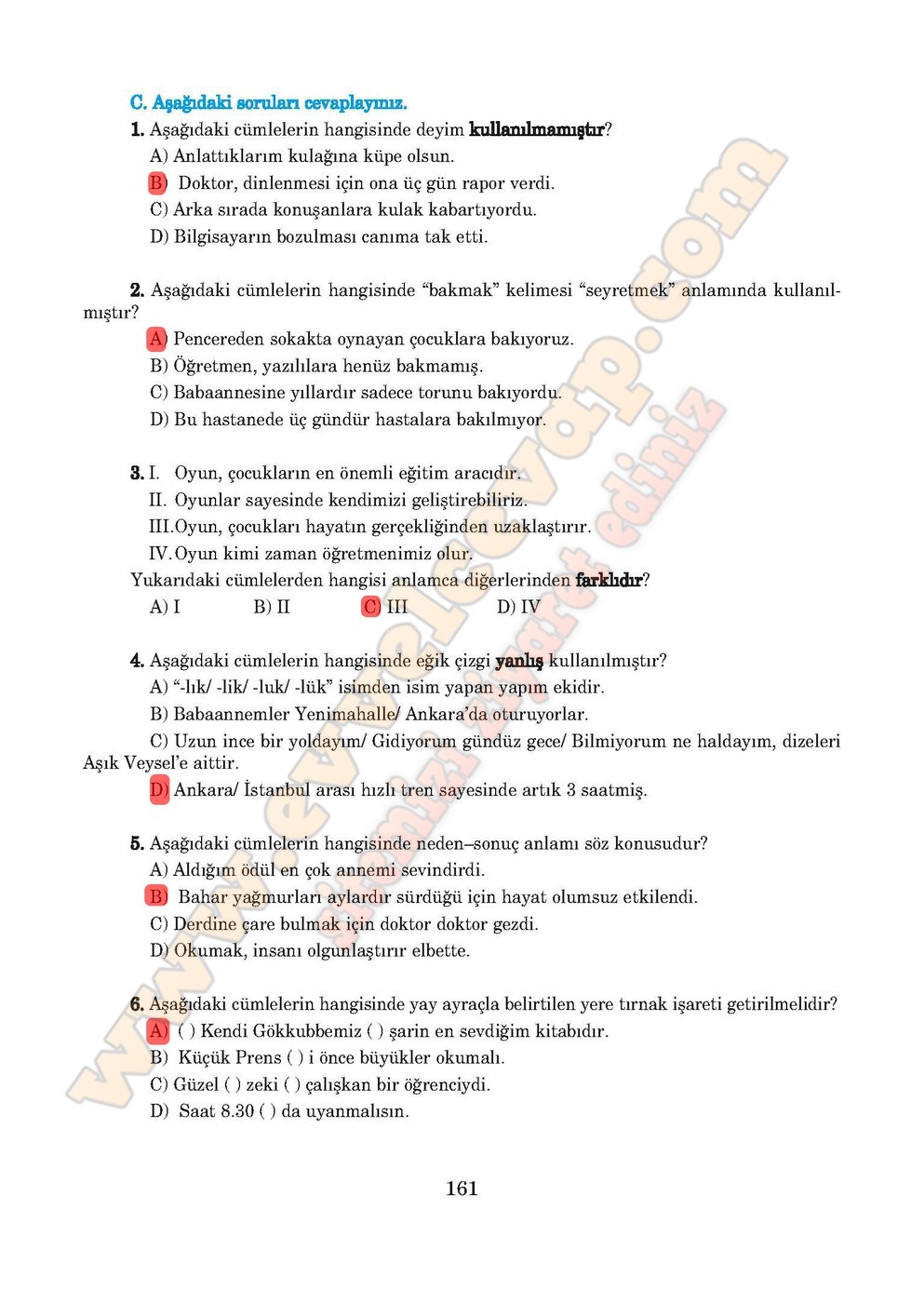 5. sınıf Anıttepe Yayıncılık Türkçe Ders Kitabı Cevapları Sayfa 161