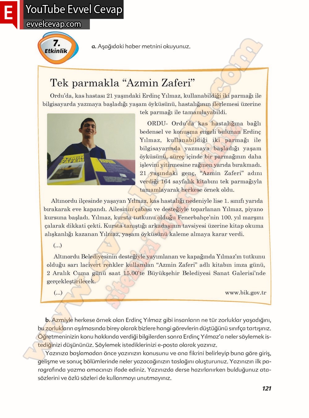 6. sınıf Ekoyay Yayınları Türkçe Ders Kitabı Cevapları Sayfa 121